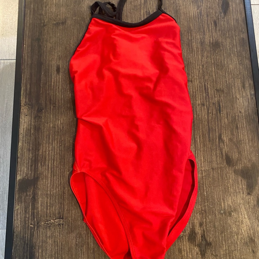 Red one piece competition swim suit. Size 28